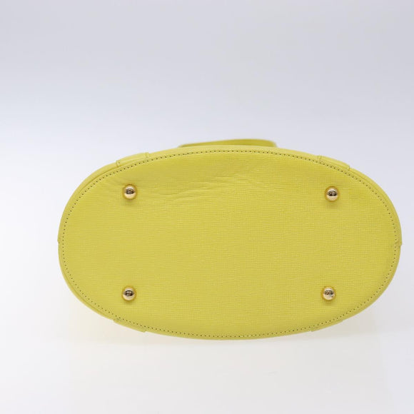 MCM Studs Tote Bag Leather Gold Lime yellow Auth 133982