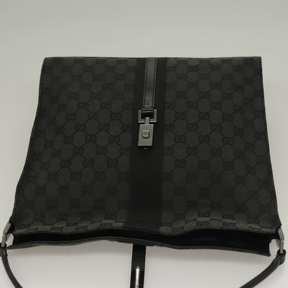GUCCI GG Canvas Jackie Shoulder Bag Black Silver 001 3355 1781 Auth 133986