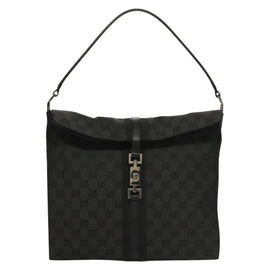 GUCCI GG Canvas Jackie Shoulder Bag Black Silver 001 3355 1781 Auth 133986 - 0