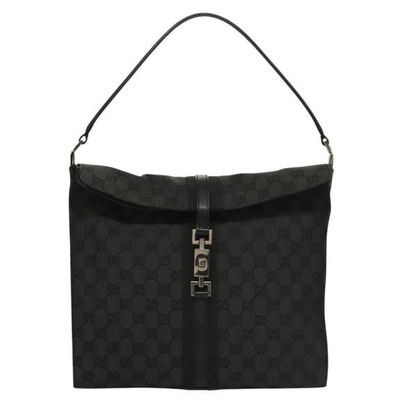 GUCCI GG Canvas Jackie Shoulder Bag Black Silver 001 3355 1781 Auth 133986
