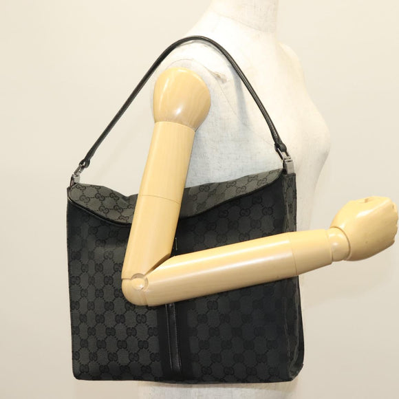 GUCCI GG Canvas Jackie Shoulder Bag Black Silver 001 3355 1781 Auth 133986