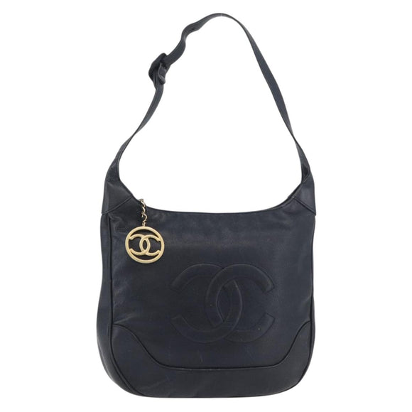 CHANEL COCO Mark Shoulder Bag Caviar Skin Navy CC Auth 133988