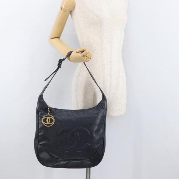 CHANEL COCO Mark Shoulder Bag Caviar Skin Navy CC Auth 133988