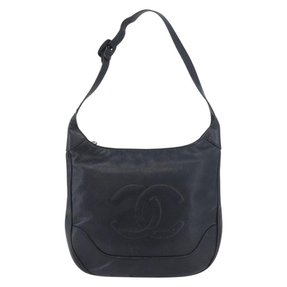 CHANEL COCO Mark Shoulder Bag Caviar Skin Navy CC Auth 133988