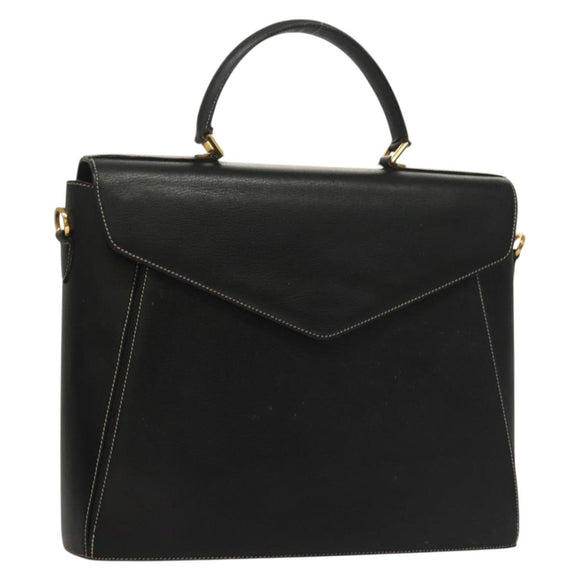 Salvatore Ferragamo Hand Bag Leather Black Gold Auth 133992