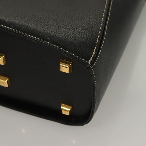 Salvatore Ferragamo Hand Bag Leather Black Gold Auth 133992