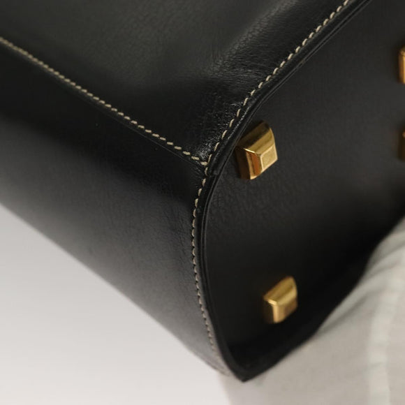 Salvatore Ferragamo Hand Bag Leather Black Gold Auth 133992