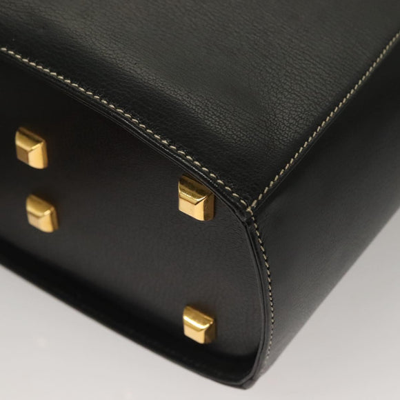 Salvatore Ferragamo Hand Bag Leather Black Gold Auth 133992