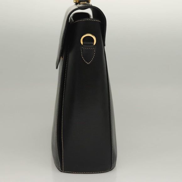 Salvatore Ferragamo Hand Bag Leather Black Gold Auth 133992