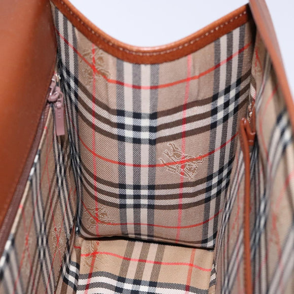 Burberrys Hand Bag Leather Brown Gold Auth 133999