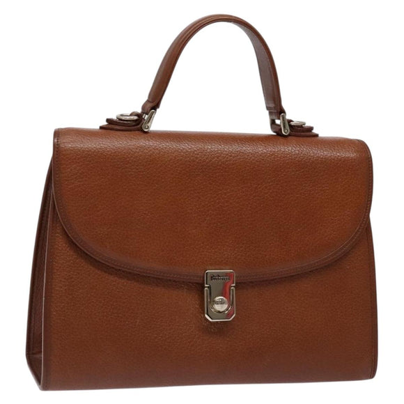 Burberrys Hand Bag Leather Brown Gold Auth 133999