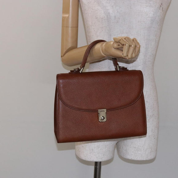 Burberrys Hand Bag Leather Brown Gold Auth 133999