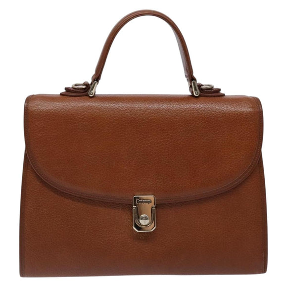 Burberrys Hand Bag Leather Brown Gold Auth 133999