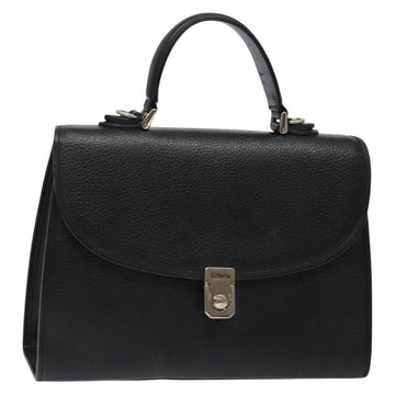 Burberrys Hand Bag Leather Black Gold Auth 134000