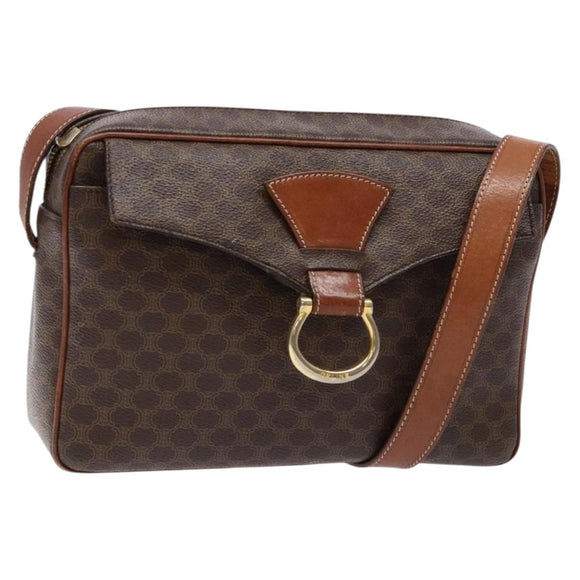 CELINE Macadam Canvas Shoulder Bag PVC Brown Gold Auth 134002