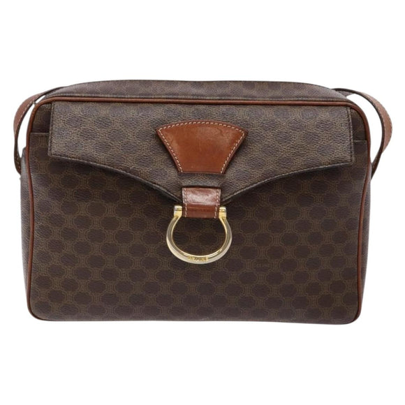 CELINE Macadam Canvas Shoulder Bag PVC Brown Gold Auth 134002