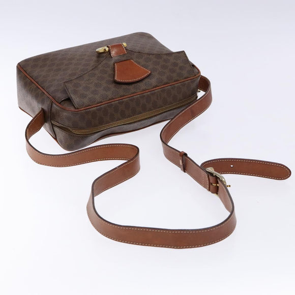 CELINE Macadam Canvas Shoulder Bag PVC Brown Gold Auth 134002