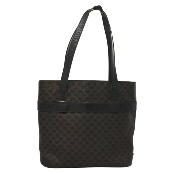 CELINE Macadam Canvas Hand Bag PVC Leather Black Gold Auth 134008