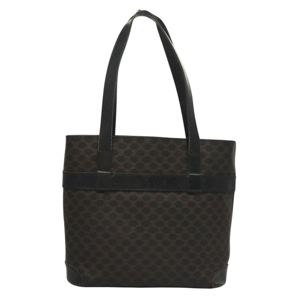 CELINE Macadam Canvas Hand Bag PVC Leather Black Gold Auth 134008