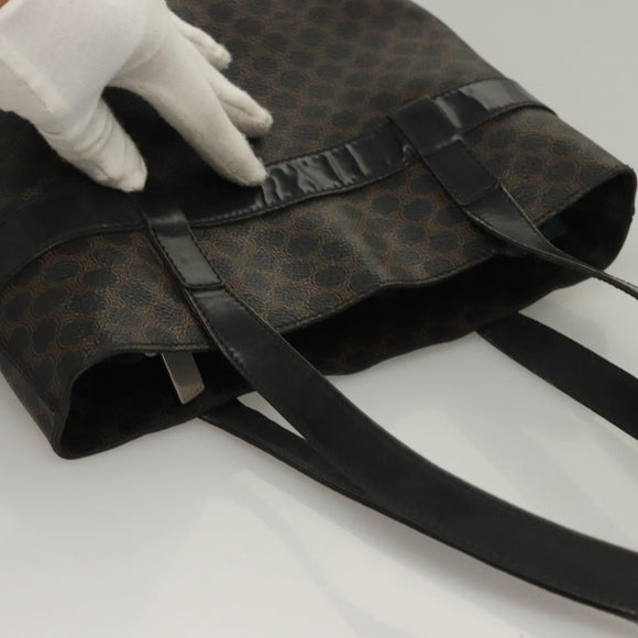 CELINE Macadam Canvas Hand Bag PVC Leather Black Gold Auth 134008