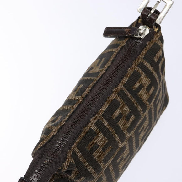 FENDI Zucca Canvas Hand Pouch Black Brown Auth 134013