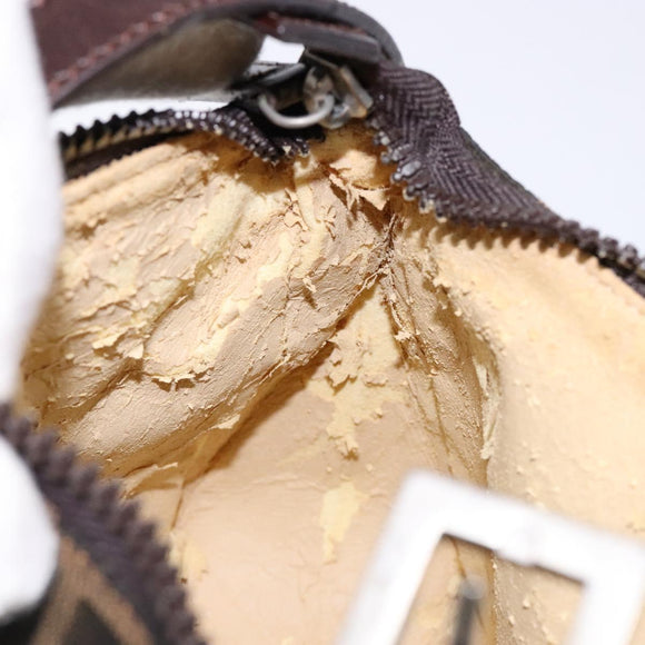 FENDI Zucca Canvas Hand Pouch Black Brown Auth 134013