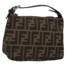 FENDI Zucca Canvas Hand Pouch Black Brown Auth 134013-1