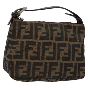 FENDI Zucca Canvas Hand Pouch Black Brown Auth 134013