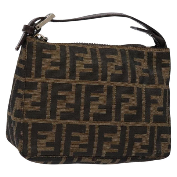 FENDI Zucca Canvas Hand Pouch Black Brown Auth 134013