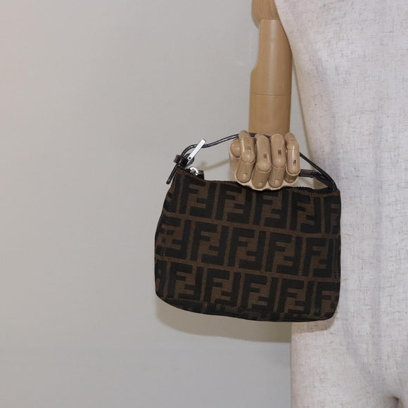 FENDI Zucca Canvas Hand Pouch Black Brown Auth 134013