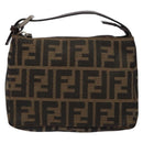 FENDI Zucca Canvas Hand Pouch Black Brown Auth 134013-13