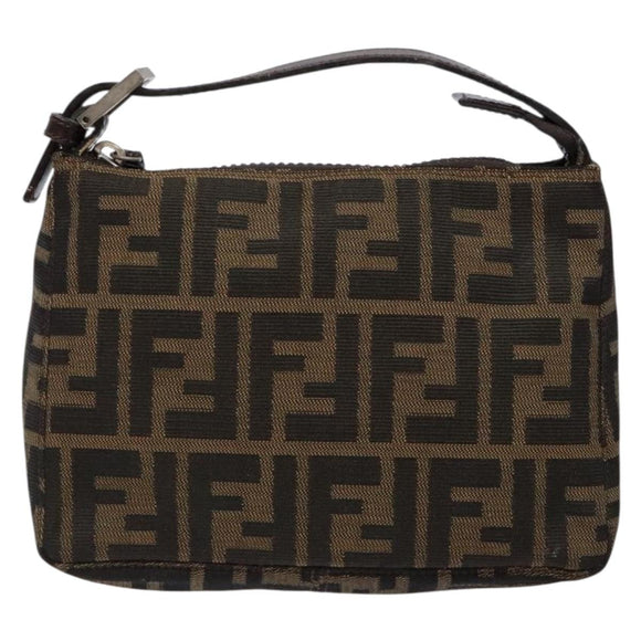 FENDI Zucca Canvas Hand Pouch Black Brown Auth 134013