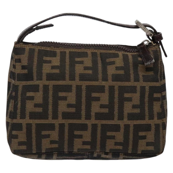 FENDI Zucca Canvas Hand Pouch Black Brown Auth 134013