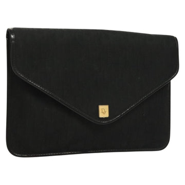Christian Dior Trotter Canvas Clutch Bag Black Gold Auth 134032