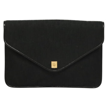 Christian Dior Trotter Canvas Clutch Bag Black Gold Auth 134032 - 0
