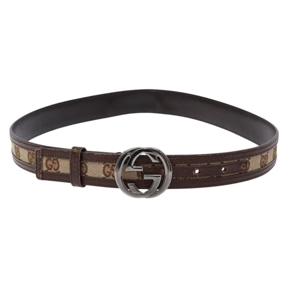 GUCCI Interlocking Belt 35.4"" Beige Silver 114874 Auth 134038