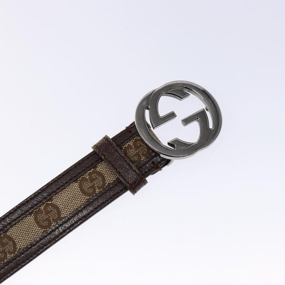 GUCCI Interlocking Belt 35.4"" Beige Silver 114874 Auth 134038