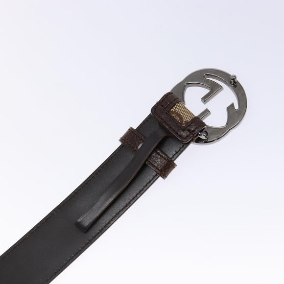 GUCCI Interlocking Belt 35.4"" Beige Silver 114874 Auth 134038