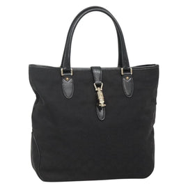 GUCCI GG Canvas Jackie Hand Bag Black Gold 145818 Auth 134047