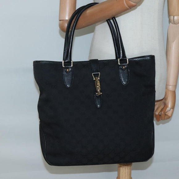 GUCCI GG Canvas Jackie Hand Bag Black Gold 145818 Auth 134047