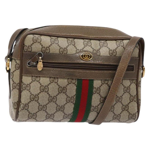 GUCCI GG Supreme Web Sherry Line Shoulder Bag PVC Beige 68 02 004 Auth 134064