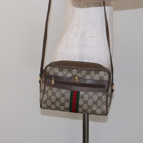 GUCCI GG Supreme Web Sherry Line Shoulder Bag PVC Beige 68 02 004 Auth 134064