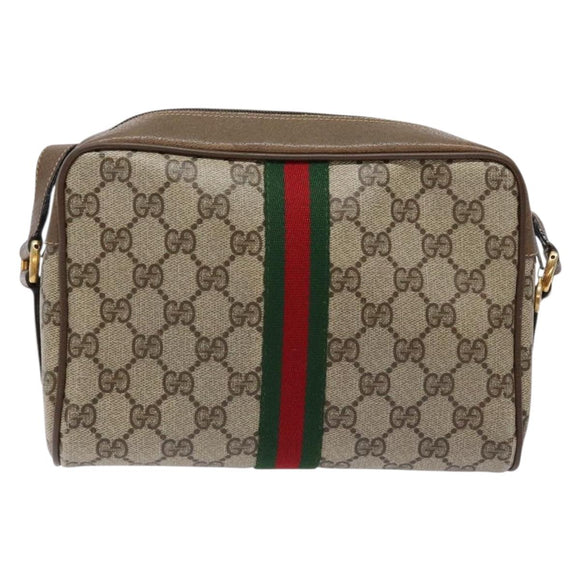 GUCCI GG Supreme Web Sherry Line Shoulder Bag PVC Beige 68 02 004 Auth 134064