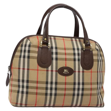 Burberrys Nova Check Hand Bag Canvas Beige Gold Auth 134084