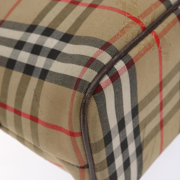 Burberrys Nova Check Hand Bag Canvas Beige Gold Auth 134084