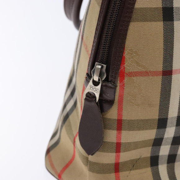 Burberrys Nova Check Hand Bag Canvas Beige Gold Auth 134084