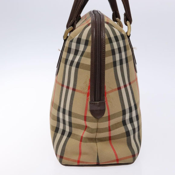 Burberrys Nova Check Hand Bag Canvas Beige Gold Auth 134084