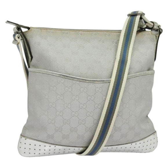 GUCCI GG Canvas Shoulder Bag Silver 145857 Auth 134088