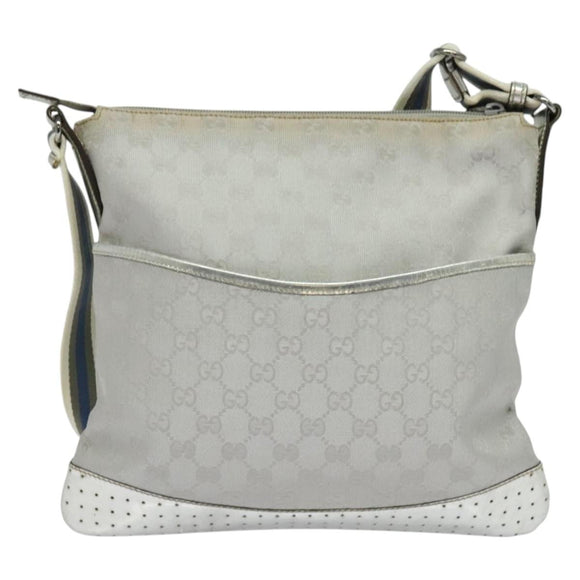 GUCCI GG Canvas Shoulder Bag Silver 145857 Auth 134088