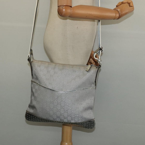 GUCCI GG Canvas Shoulder Bag Silver 145857 Auth 134088